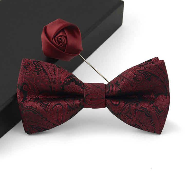 3Pcs Men's Gorgeous Burgundy Handkerchief Bow Tie Set - Bow Tie + Brooch Pin - image 2