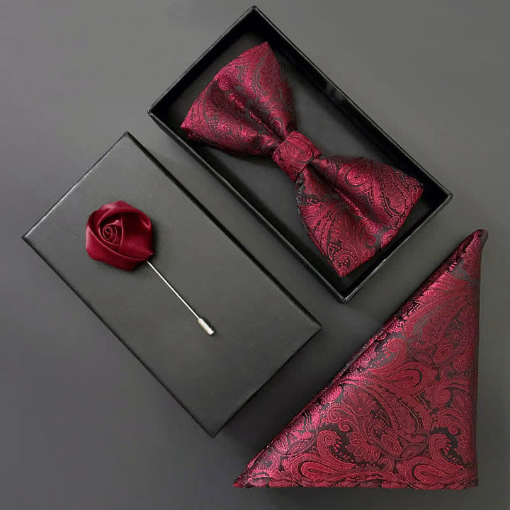 3Pcs Men's Gorgeous Burgundy Handkerchief Bow Tie Set - image 0