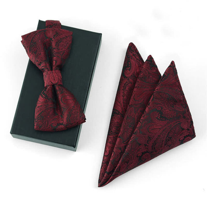 3Pcs Men's Gorgeous Burgundy Handkerchief Bow Tie Set - Bow Tie + Handkerchief - image 3