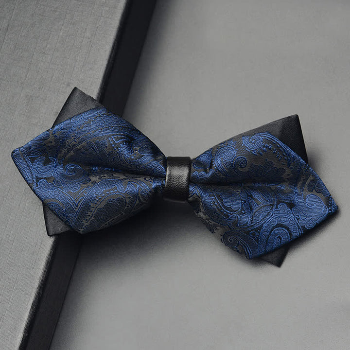 3Pcs Men's Exotic Paisley Double Pointed Bow Tie Set - Navy - Bow Tie - image 7