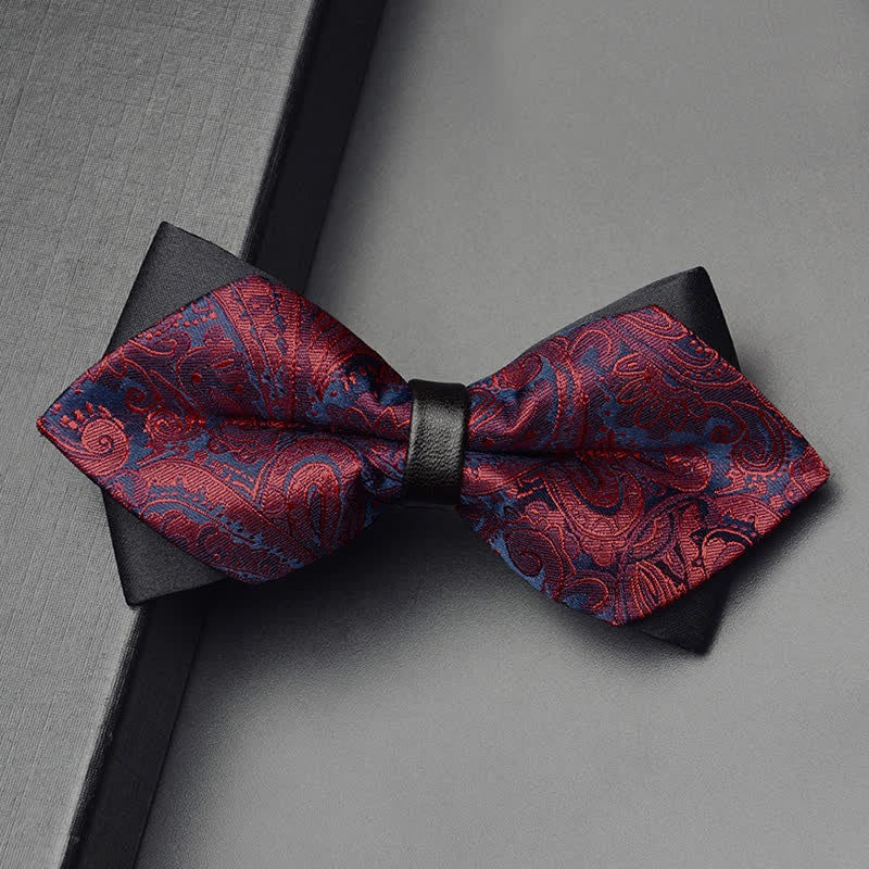 3Pcs Men's Exotic Paisley Double Pointed Bow Tie Set - Burgundy - Bow Tie - image 2