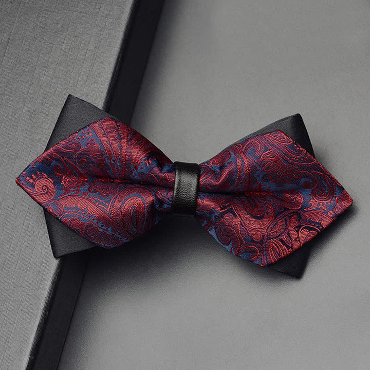 3Pcs Men's Exotic Paisley Double Pointed Bow Tie Set - Burgundy - Bow Tie - image 2