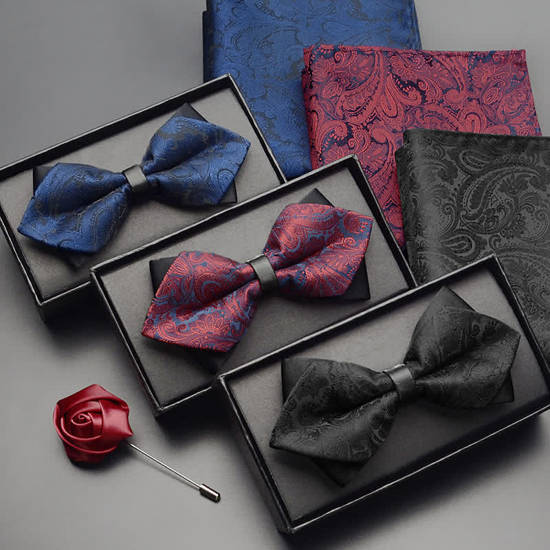 3Pcs Men's Exotic Paisley Double Pointed Bow Tie Set - image 1