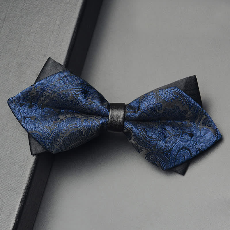 3Pcs Men's Exotic Paisley Double Pointed Bow Tie Set - Navy - Bow Tie - image 7