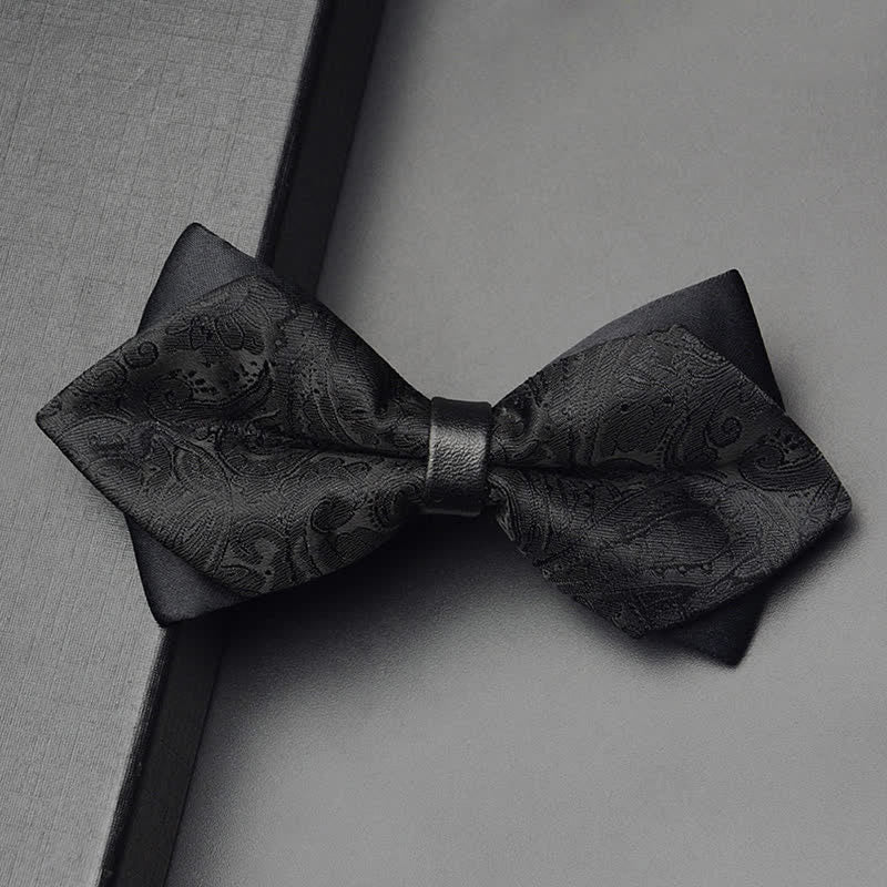 3Pcs Men's Exotic Paisley Double Pointed Bow Tie Set - Black - Bow Tie - image 11