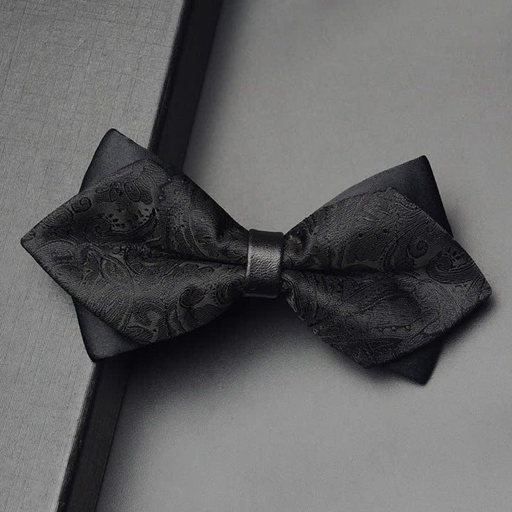 3Pcs Men's Exotic Paisley Double Pointed Bow Tie Set - Black - Bow Tie - image 11