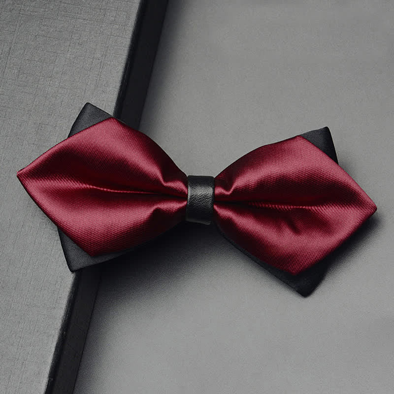 3Pcs Men's Classic Double Layered Pointed Bow Tie Set - Burgundy - Bow Tie - image 1