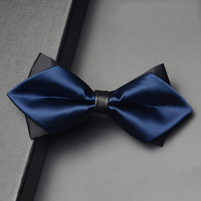 3Pcs Men's Classic Double Layered Pointed Bow Tie Set - Navy - Bow Tie - image 5