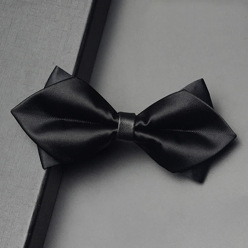 3Pcs Men's Classic Double Layered Pointed Bow Tie Set - Black - Bow Tie - image 9