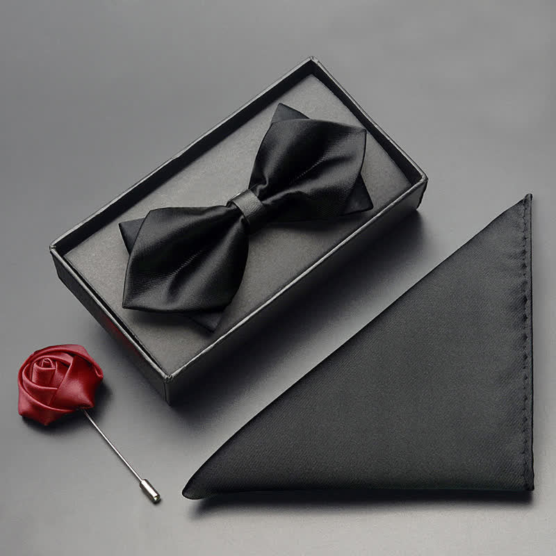3Pcs Men's Classic Double Layered Pointed Bow Tie Set - Black - 3Pcs - image 8
