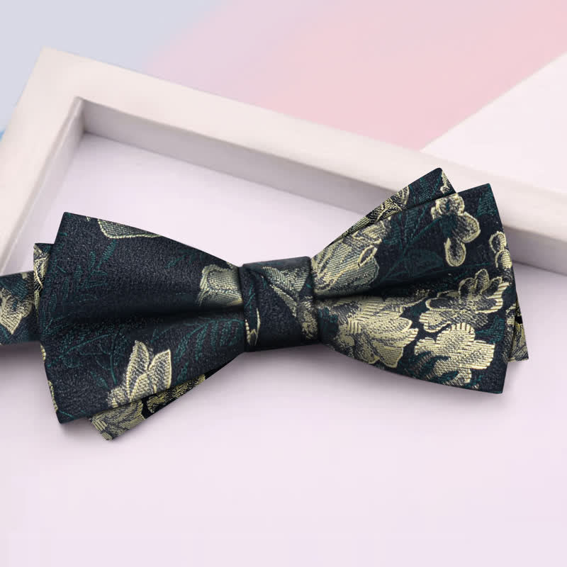 3Pcs Men's Dark Green Flower BowTie Necktie Set - Bow Tie - image 3
