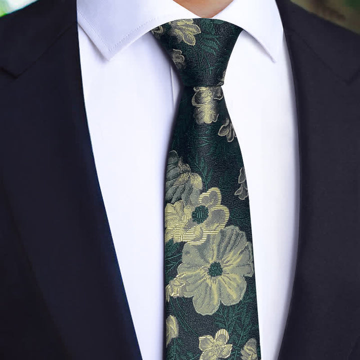 3Pcs Men's Dark Green Flower BowTie Necktie Set - Necktie - image 1