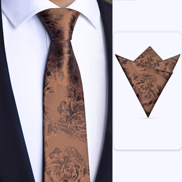 3Pcs Men's Vintage Bronze Flower BowTie Necktie Set - Necktie +Handkerchief - image 2