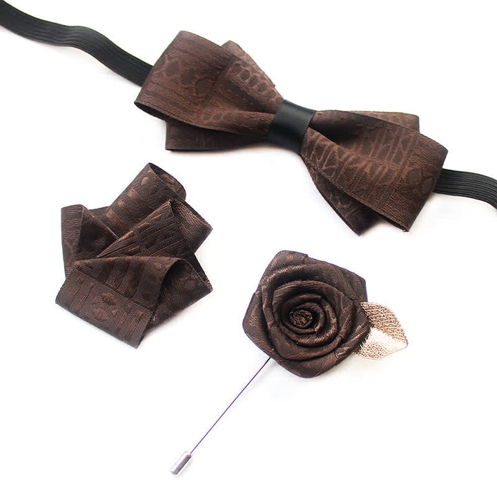 3Pcs Men's Elegant Vintage Dark Lines Bow Tie Set - Coffee - image 8