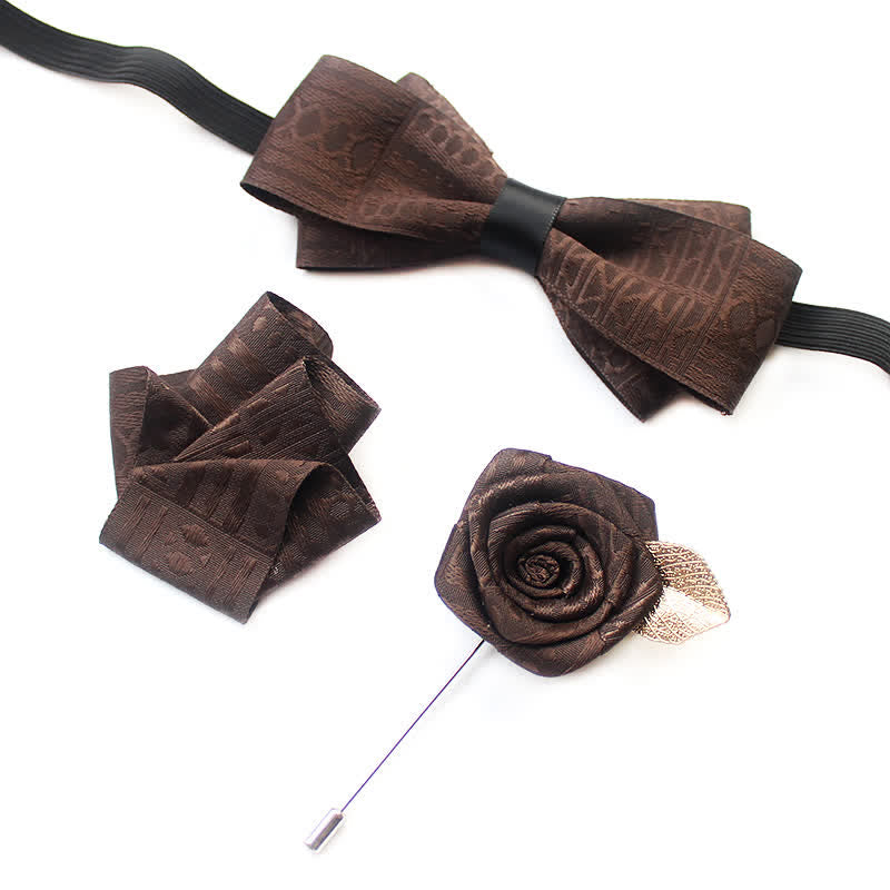 3Pcs Men's Elegant Vintage Dark Lines Bow Tie Set - Coffee - image 8