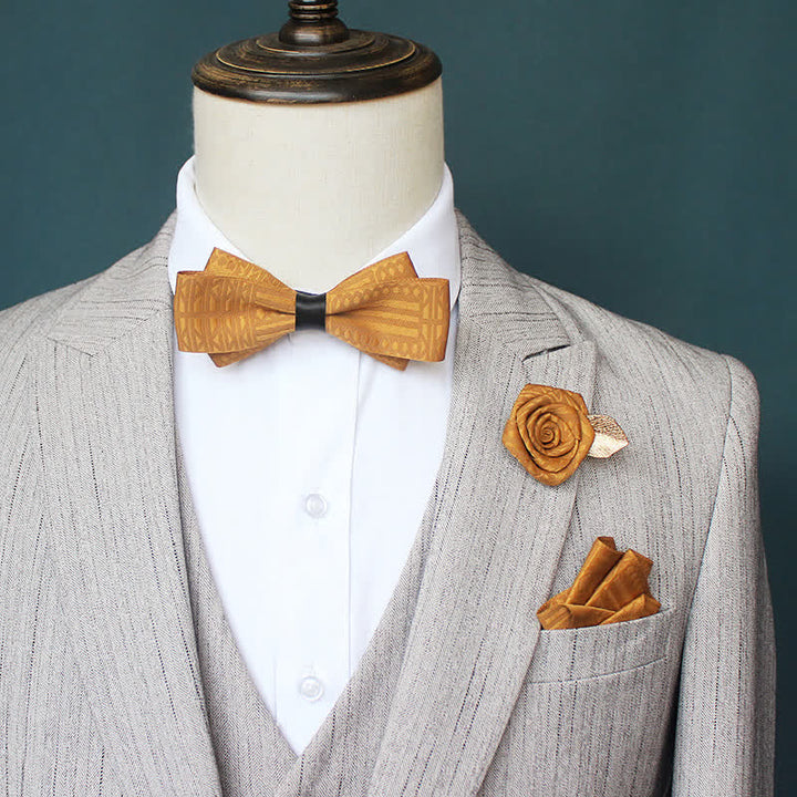 3Pcs Men's Elegant Vintage Dark Lines Bow Tie Set - image 3