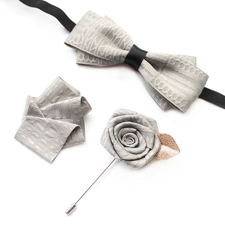 3Pcs Men's Elegant Vintage Dark Lines Bow Tie Set - Light Gray - image 7