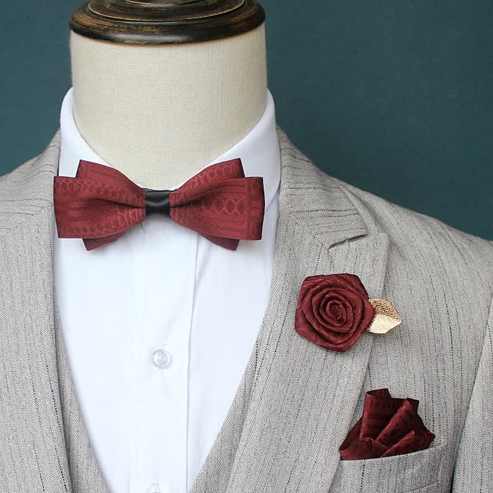 3Pcs Men's Elegant Vintage Dark Lines Bow Tie Set - image 0
