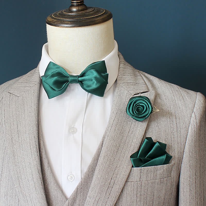 3Pcs Men's Wedding Grooms Rose Corsage Bow Tie Set - Green - image 10