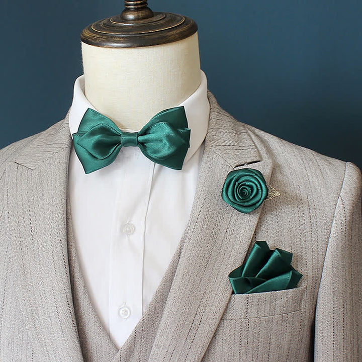 3Pcs Men's Wedding Grooms Rose Corsage Bow Tie Set - Green - image 10