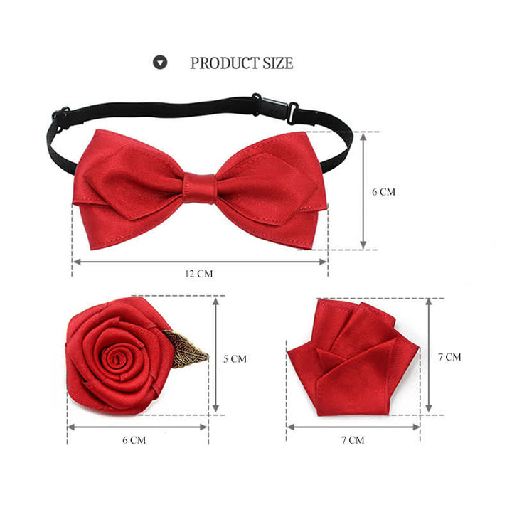 3Pcs Men's Wedding Grooms Rose Corsage Bow Tie Set - image 2