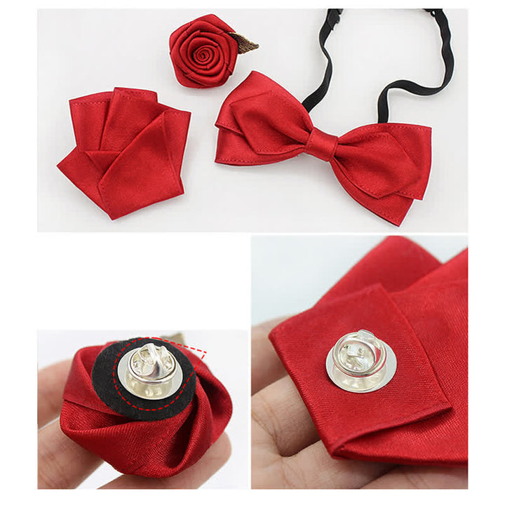 3Pcs Men's Wedding Grooms Rose Corsage Bow Tie Set - image 3