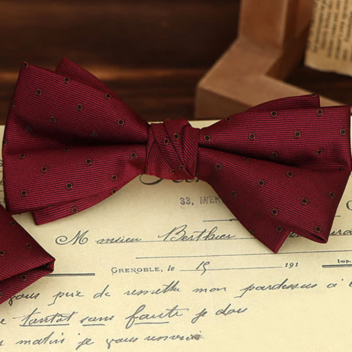 2Pcs Men's Burgundy Floral Bow Tie Handkerchief Set - image 5