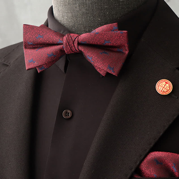 2Pcs Men's Burgundy Floral Bow Tie Handkerchief Set - Style #6 - image 14
