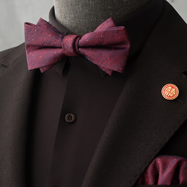 2Pcs Men's Burgundy Floral Bow Tie Handkerchief Set - Style #5 - image 12