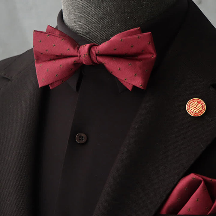 2Pcs Men's Burgundy Floral Bow Tie Handkerchief Set - Style #10 - image 22