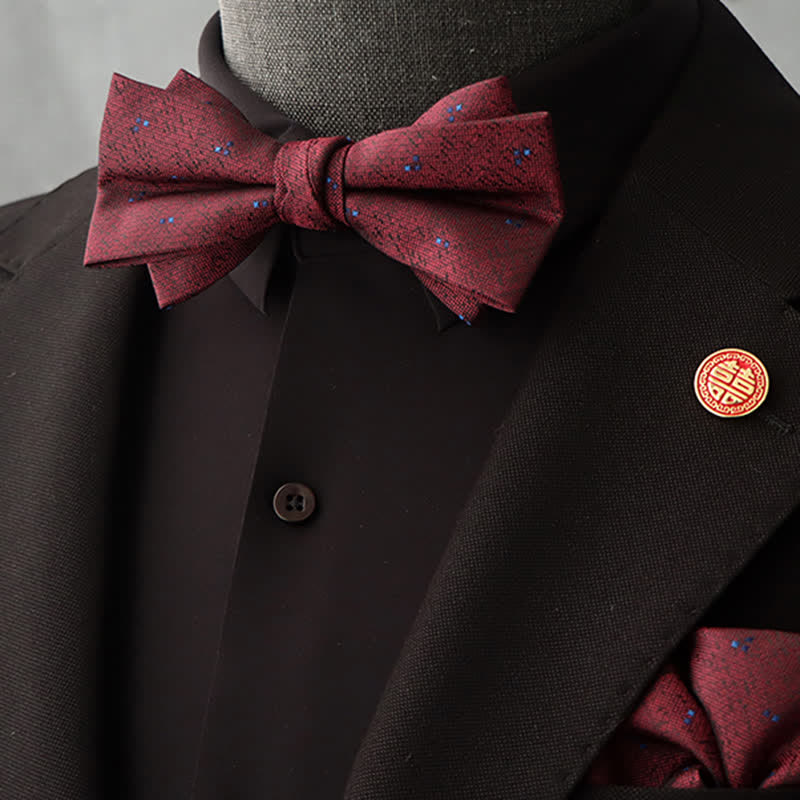 2Pcs Men's Burgundy Floral Bow Tie Handkerchief Set - Style #2 - image 6