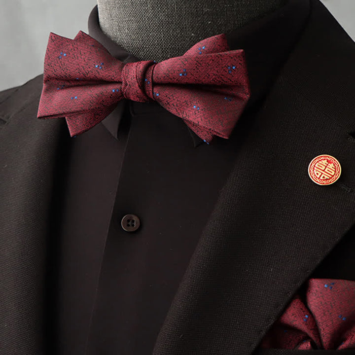 2Pcs Men's Burgundy Floral Bow Tie Handkerchief Set - Style #2 - image 6