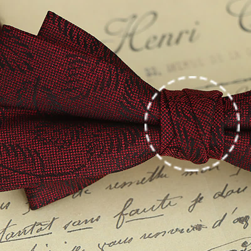2Pcs Men's Burgundy Floral Bow Tie Handkerchief Set - image 2