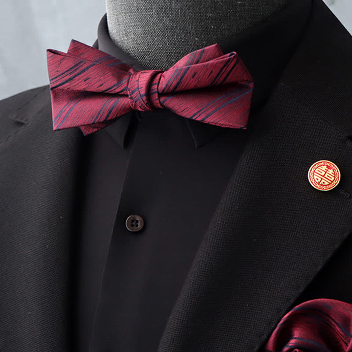 2Pcs Men's Burgundy Floral Bow Tie Handkerchief Set - Style #4 - image 10