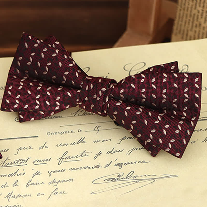 2Pcs Men's Burgundy Floral Bow Tie Handkerchief Set - image 9