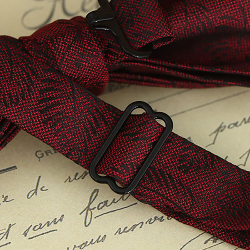 2Pcs Men's Burgundy Floral Bow Tie Handkerchief Set - image 4