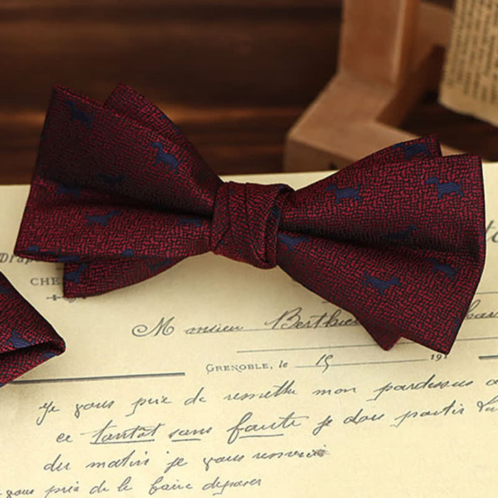 2Pcs Men's Burgundy Floral Bow Tie Handkerchief Set - image 15