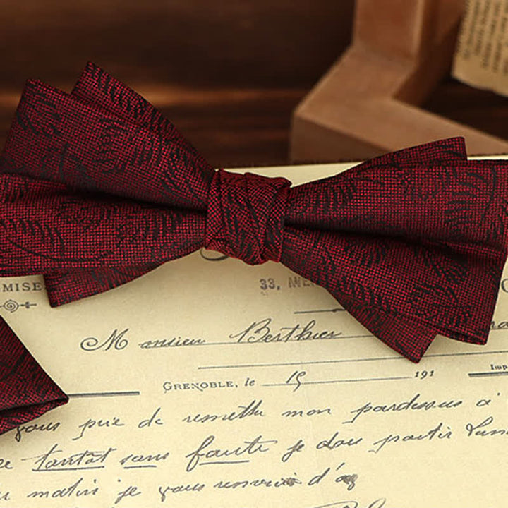 2Pcs Men's Burgundy Floral Bow Tie Handkerchief Set - image 21