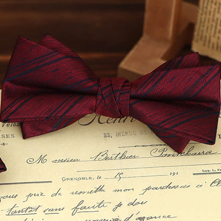 2Pcs Men's Burgundy Floral Bow Tie Handkerchief Set - image 11