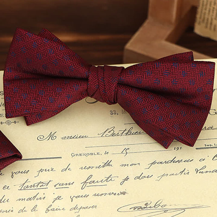 2Pcs Men's Burgundy Floral Bow Tie Handkerchief Set - image 17