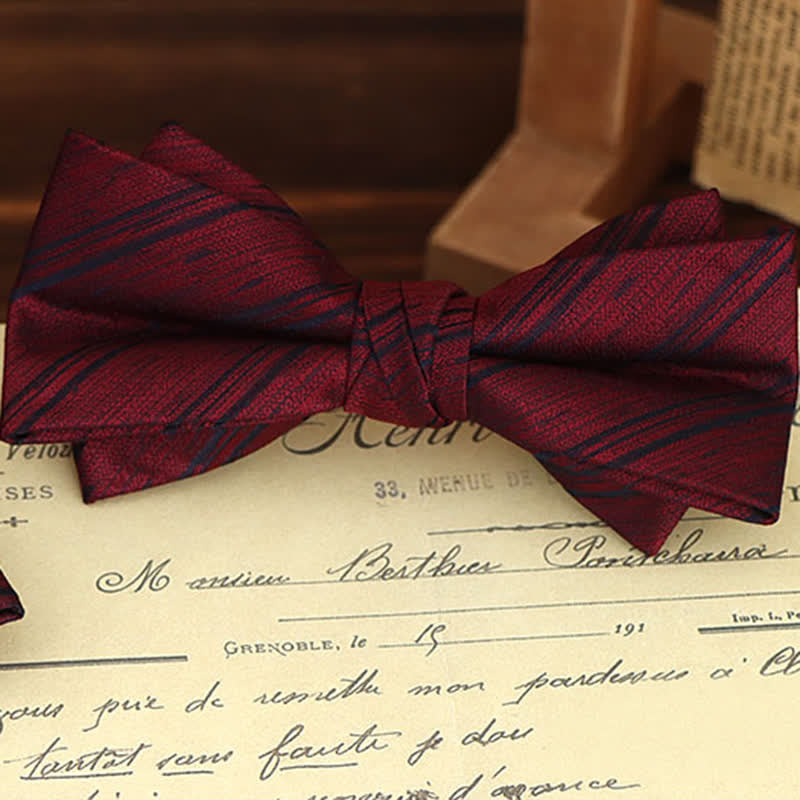 2Pcs Men's Burgundy Floral Bow Tie Handkerchief Set - image 11