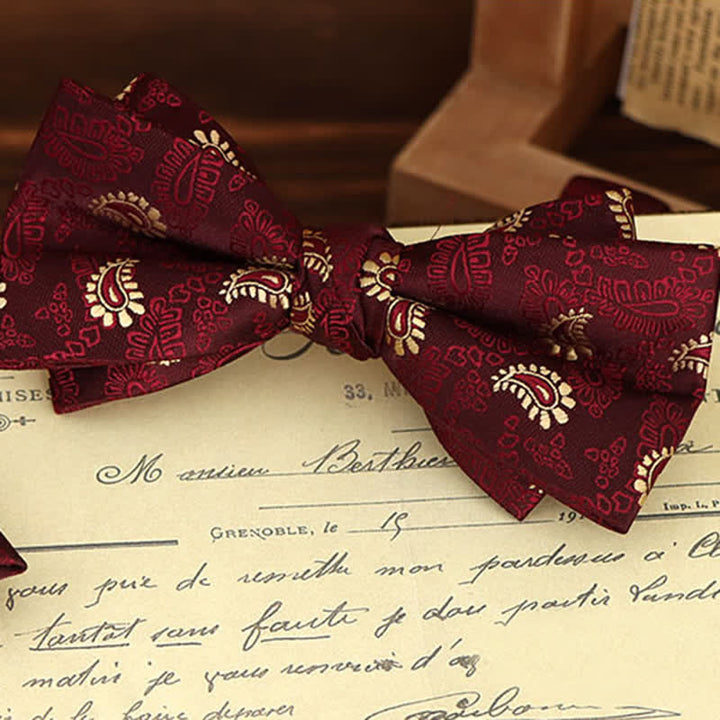 2Pcs Men's Burgundy Floral Bow Tie Handkerchief Set - image 19
