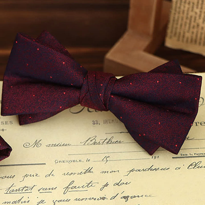 2Pcs Men's Burgundy Floral Bow Tie Handkerchief Set - image 13