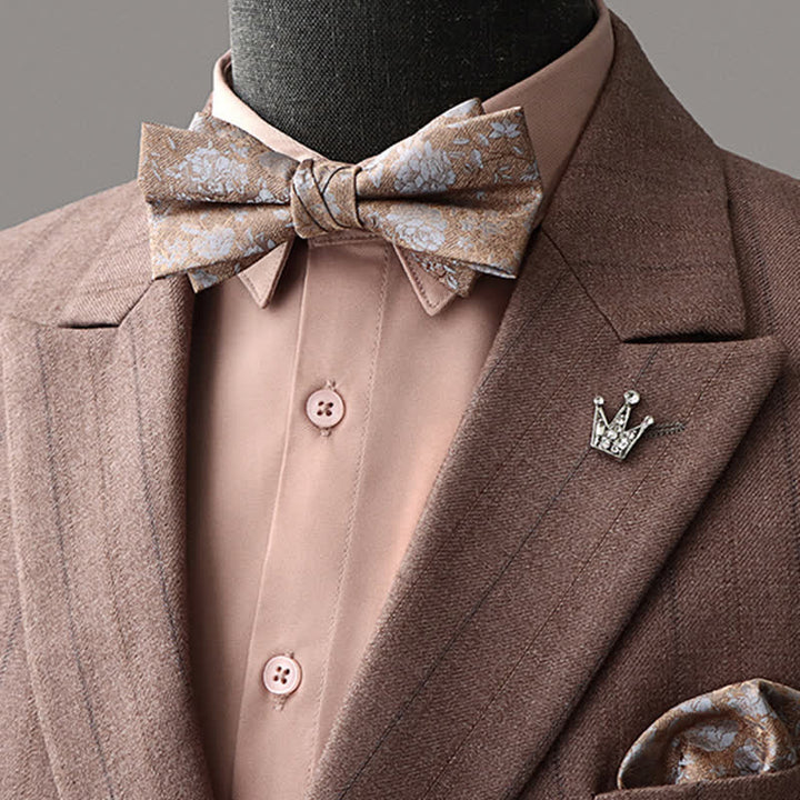 2Pcs Men's Retro Brown Bow Tie Handkerchief Set - Style #2 - image 1