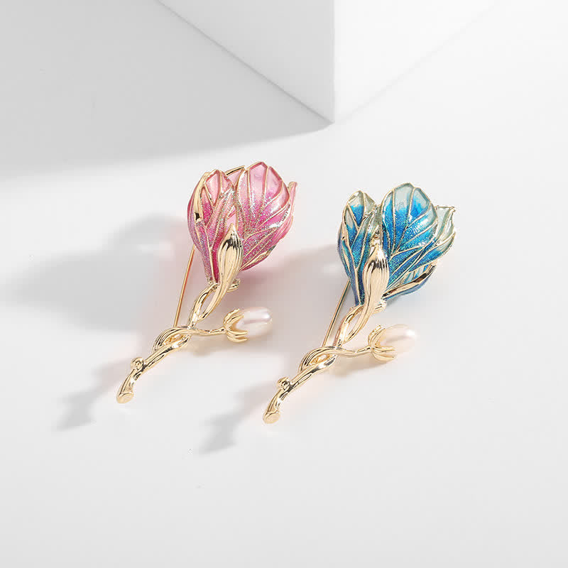 Women's Enamel Magnolia Flower Brooch - image 2