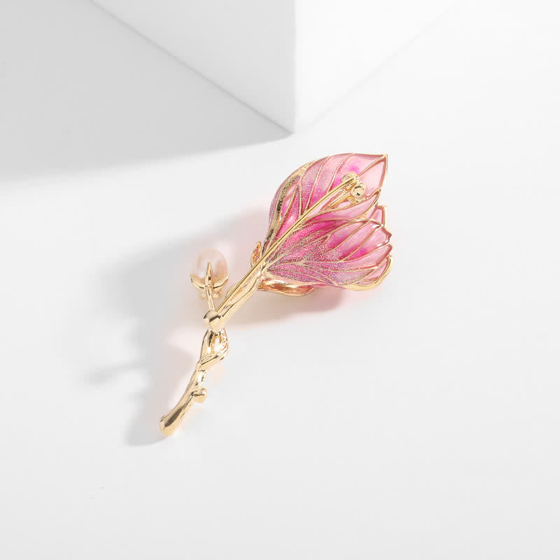 Women's Enamel Magnolia Flower Brooch - image 5