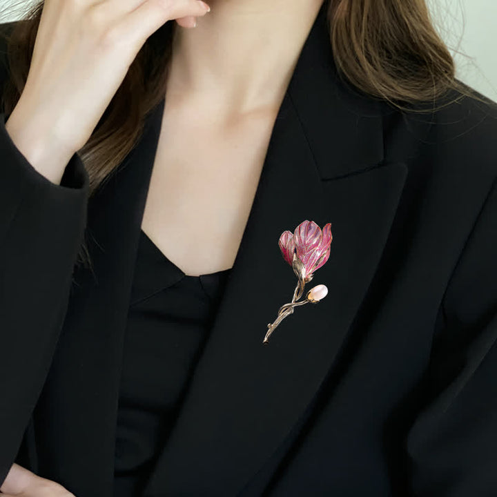 Women's Enamel Magnolia Flower Brooch - image 1