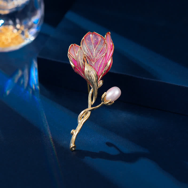 Women's Enamel Magnolia Flower Brooch - Pink - image 3