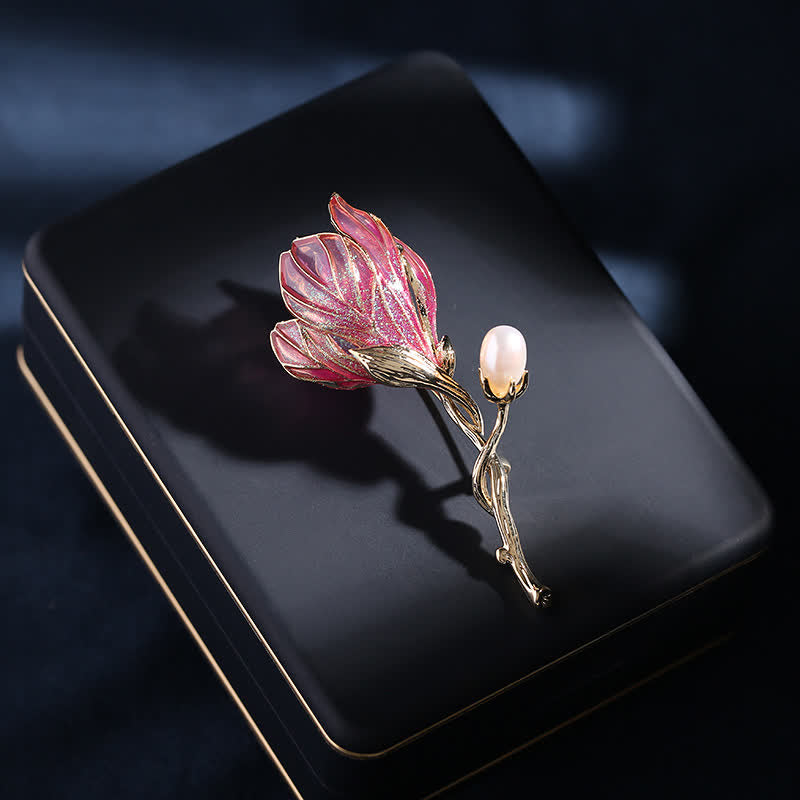 Women's Enamel Magnolia Flower Brooch - image 4