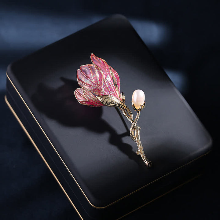 Women's Enamel Magnolia Flower Brooch - image 4